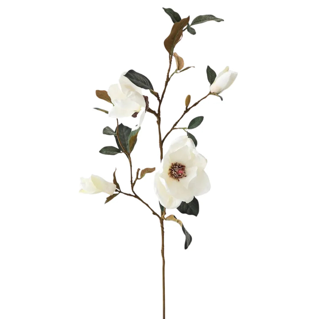 Flor Artificial Ramo de Magnólia Creme - sem vaso