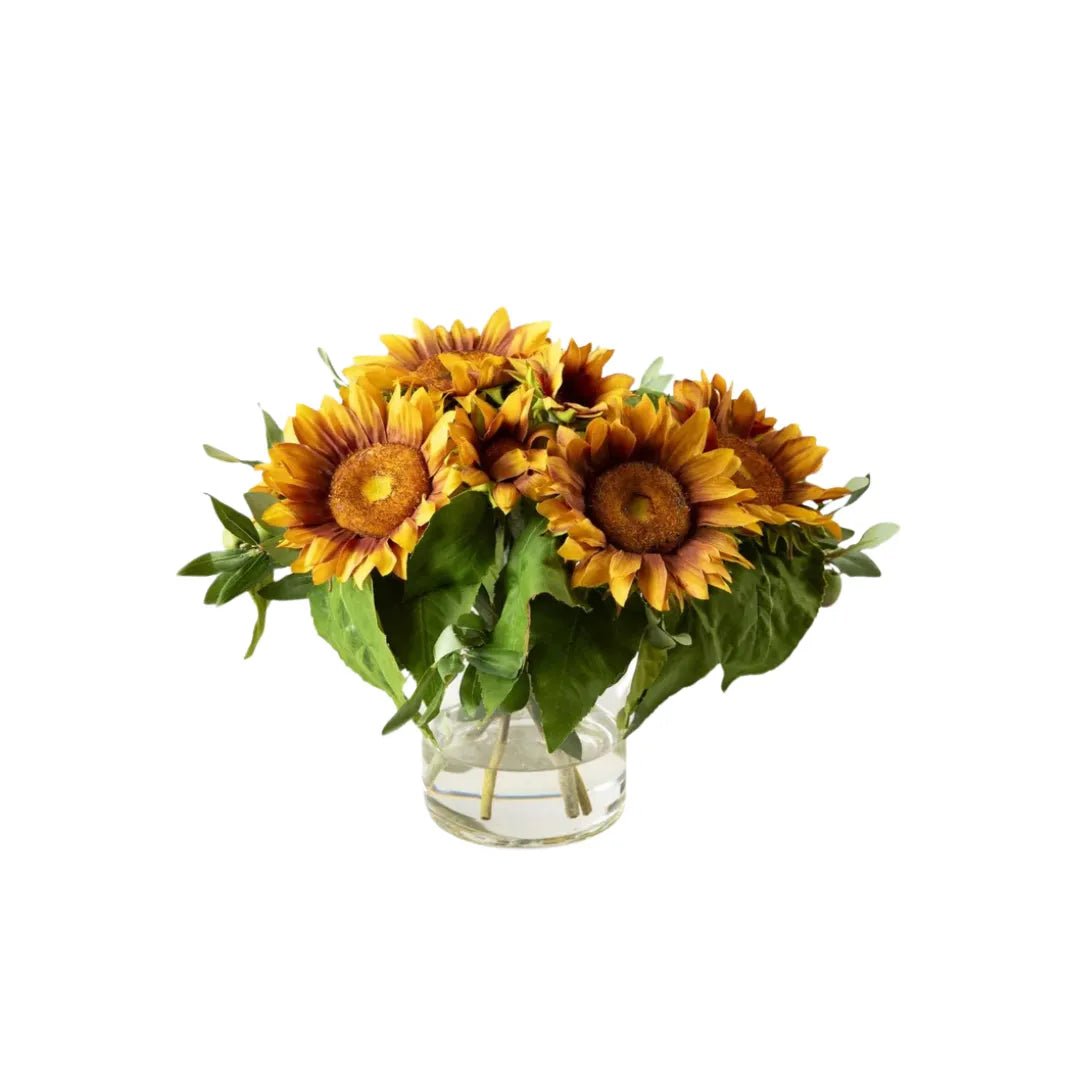 Arranjo de Flores Artificial de Girassol e Folha de Oliveira - sem vaso