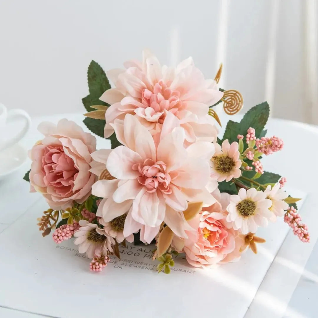 Buquê de Flores Artificiais Dália e Margarida para Decoração - sem vaso