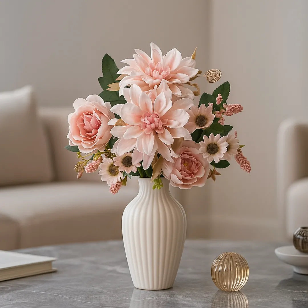 Buquê de Flores Artificiais Dália e Margarida para Decoração - sem vaso