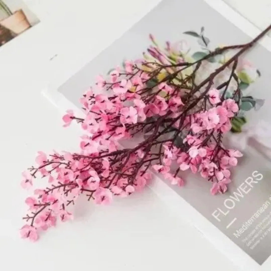 Flores Artificiais de Cerejeira e Gypsophila para Decoração