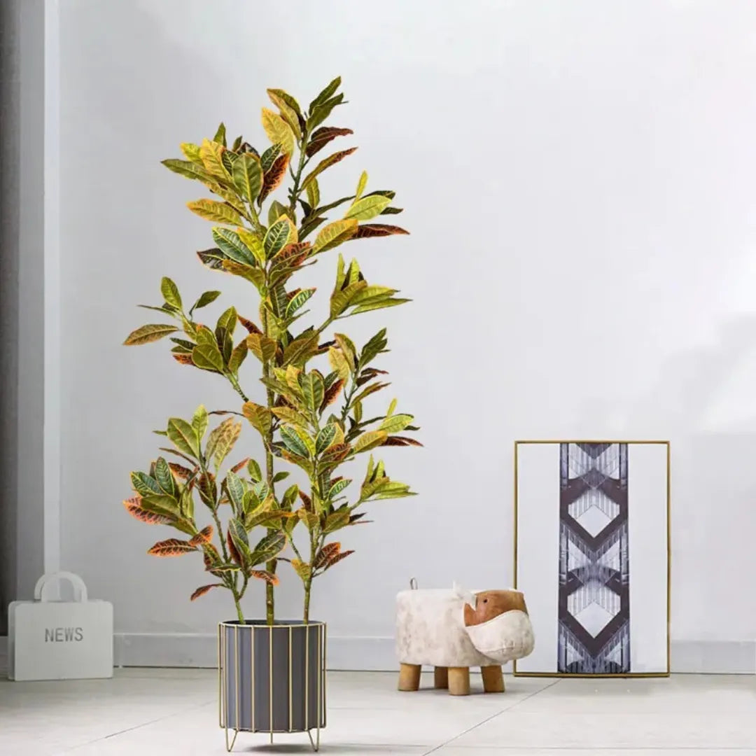 Planta Artificial Ficus com Folhas de Outono para Decoração - sem vaso